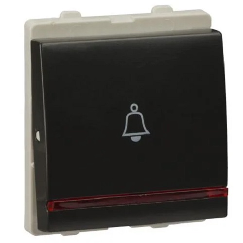 6 AX, Bell Push Switch with Indicator , 2 Module , Schneider Opale - Coke Grey