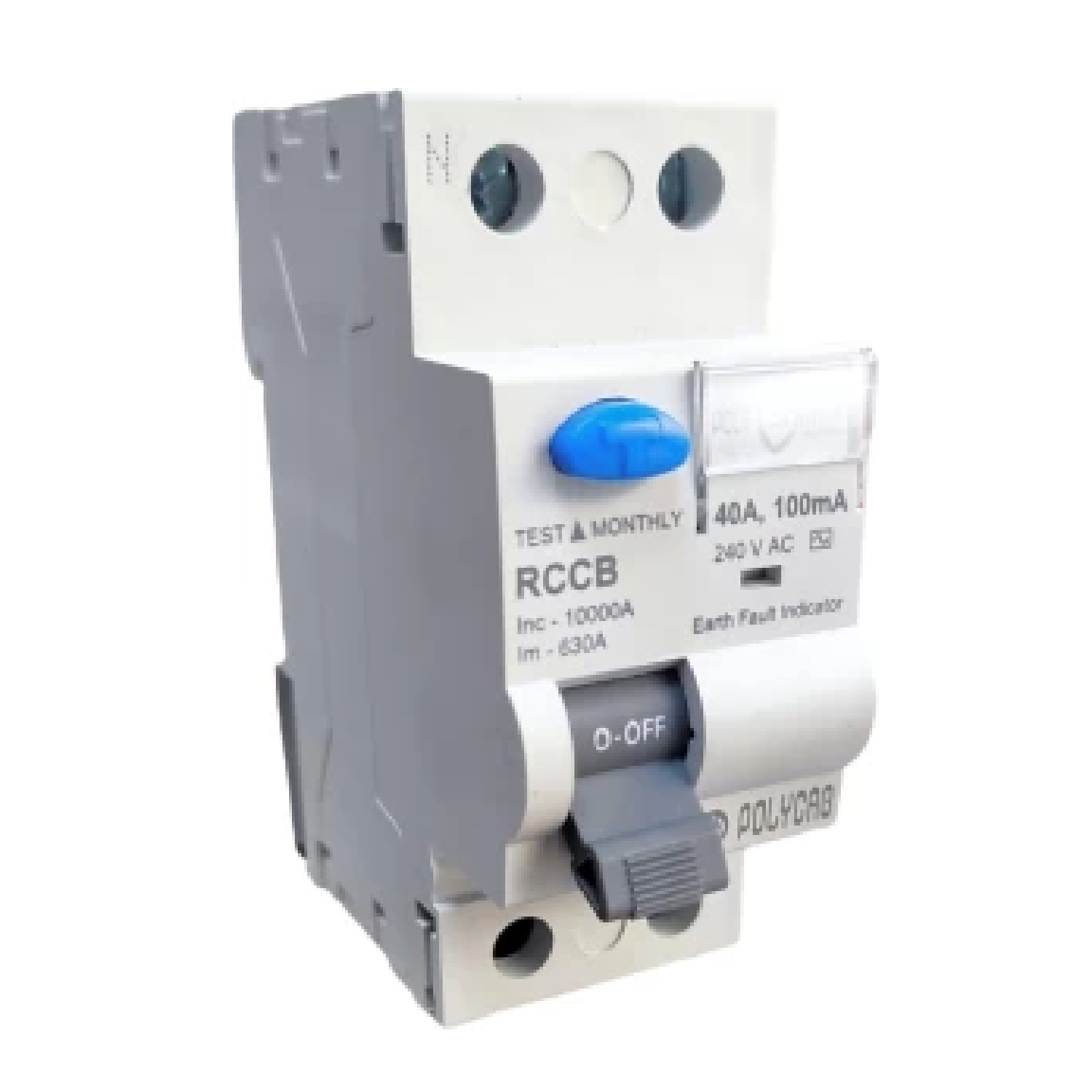 Polycab (10K) 40 Ampere 100mA, 2-Pole (DP) Polycarbonate RCCB